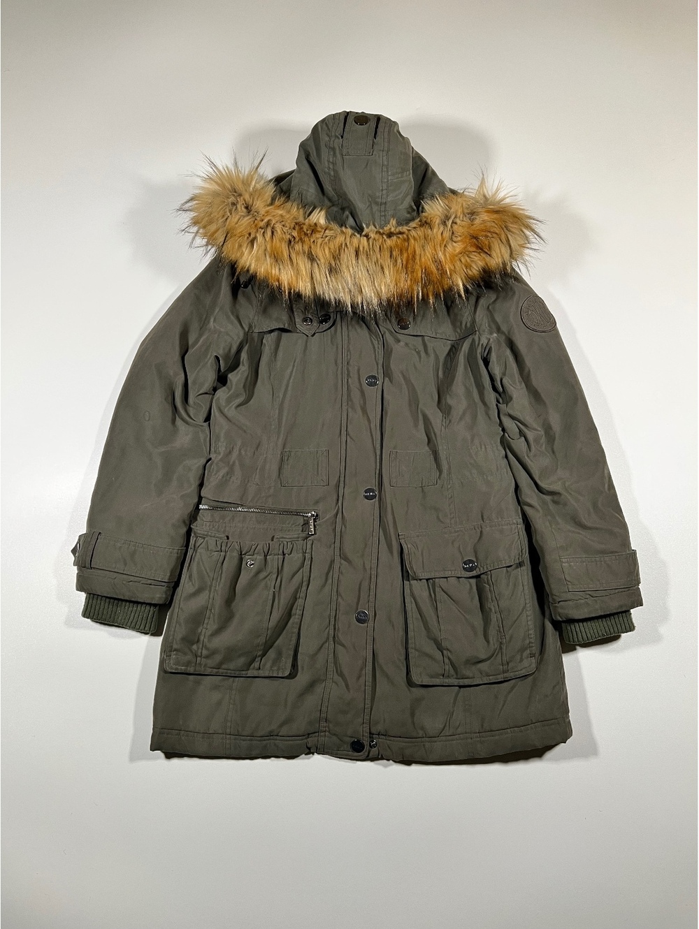 DKNY Sherpa Lined Jacket Size S Olive Green Zip Up Fleece Coat